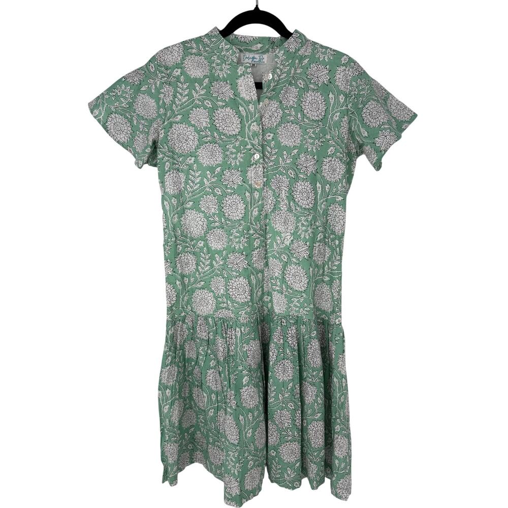 Darlington Isle Mint Green Floral Block Print Mini Dress Cottagecore Size M